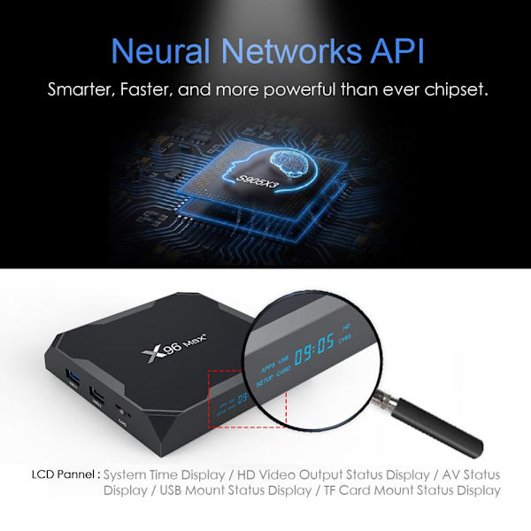 8K Full HD Mediaspelare x96 MAX+ - KODI, WiFi TV Box IPTV - 9.0 4+32GB