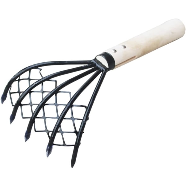 Clam Rake med nett 5 klo trehåndtak Rake Shell Digging Tool