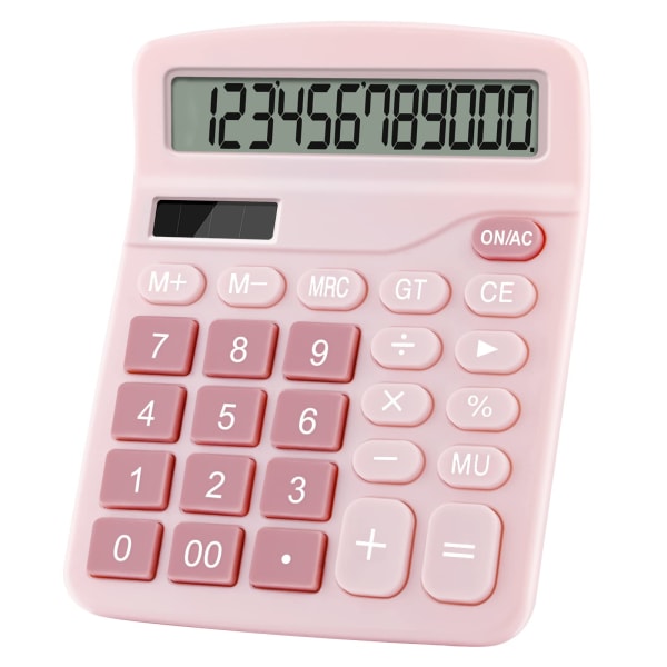 Dual Power Basic Desk Calculator (Pink)