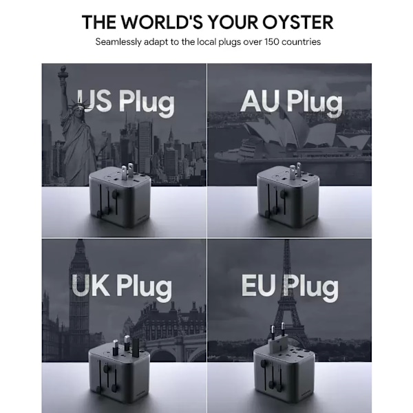 SiGN Universal Reseadapter USB-porteilla, 20W - Musta