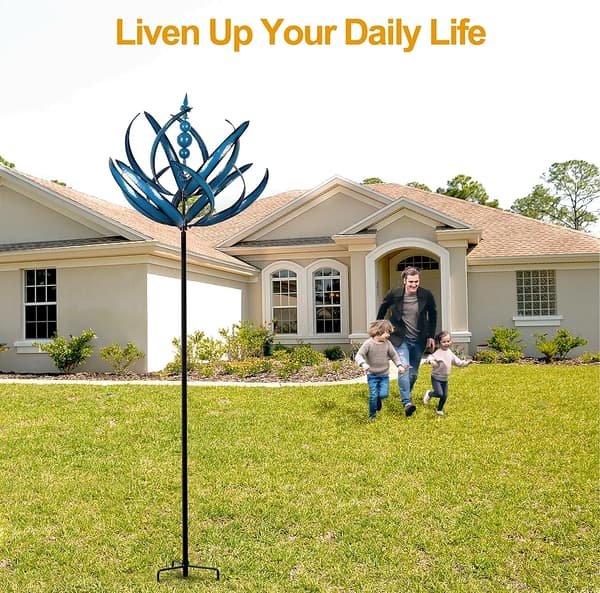 Garden Wind Spinner, Large Kinetic Metal Wind Sculptures-FA- Blue