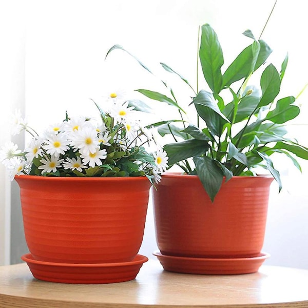 12 plastpotter med dreneringshull - Blomsterpotter med brett for moderne innendørs planter red