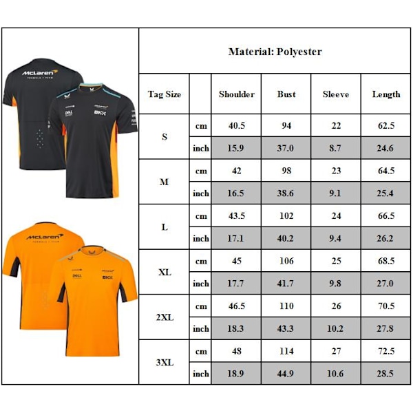 McLaren F1 2023 Virallinen Tiimi T-paita Oranssinen Miesten Lyhythihainen Musta Musta 3XL Black