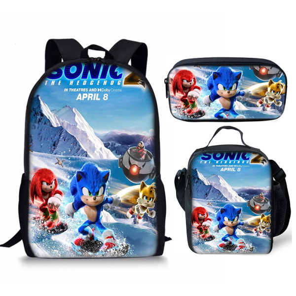 Sonic-reppu lapsille, lounaslaukku, kynäpussi setti kolme - varastossa 14