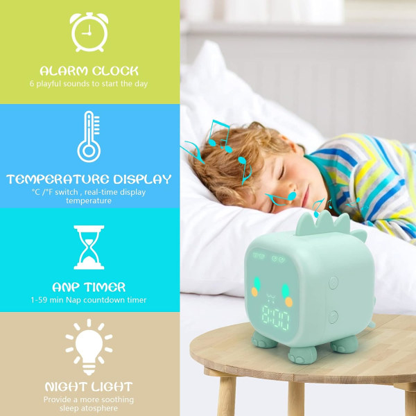 Herätyskello lapsille, unilelu USB-herätyskellolla (vihreä)