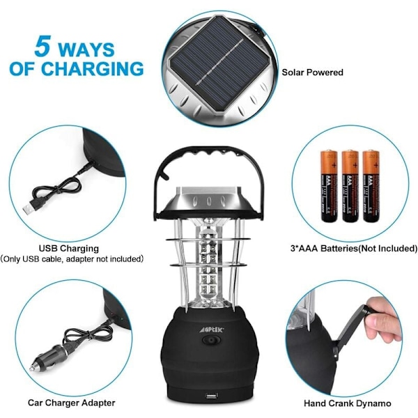 60LED Solar Camping Lampe Solar Hestelanterne Hånd Vev Nødlys, til udendørs, have, gård