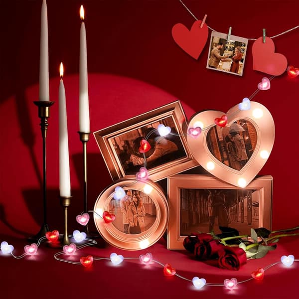 Hjerteformede lyslenker, 2 minutter og 20 sekunder med LED Valentinsdag-lys, innendørs dekorasjon, utendørs juledekorasjon (rød)-FA-