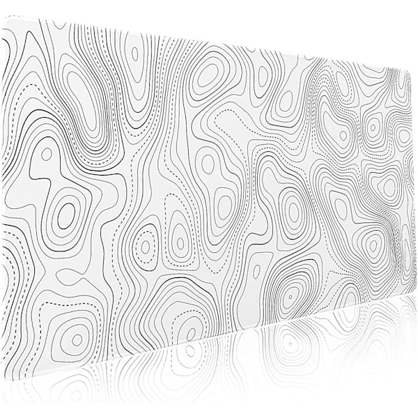 Topografisk kontur Vit spelmusmatta Xxl Geografiske kartlinjer Forlenget Stor stor skrivebordsmatte Sklisikker gummibase sydd kant Lang tastaturmus
