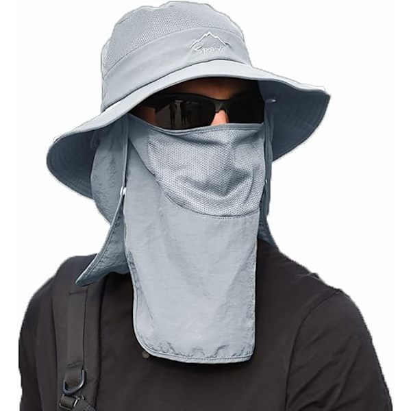 Dam utomhushatt Camping Fiske Cykling Solskydd Hatt Mössa med Avtagbar Flik Nackskydd Anti-UV Grey