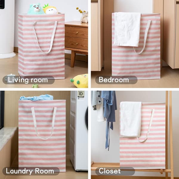 75L Large Laundry Basket - Freestanding Waterproof Laundry Hamper with Extended Handle - Foldable Tall Laundry Basket-FA- Pink