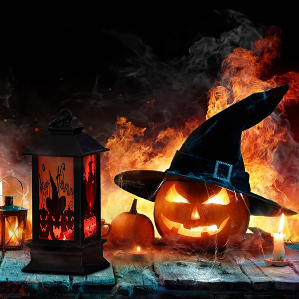 Halloween-tema LED-ljuslykta Retro fyrkantig lykta hängande prydnad för hemträdgårdsdekoration