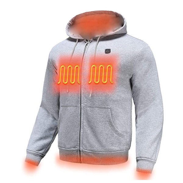 Oppvarmet hettegenser, Batteripakke 7.4V (Unisex), Oppvarmet Jakke for Kvinner og Menn Grå Grey M