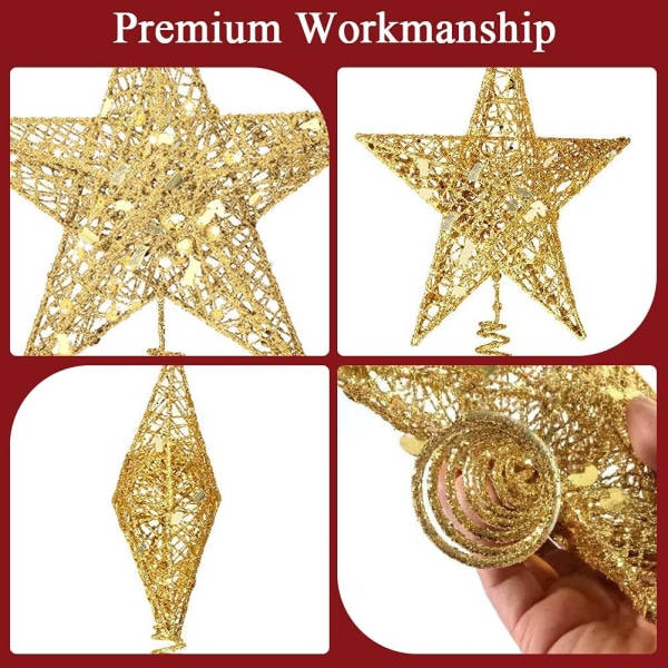 Guldglitter julgransstjärna för julgransdekoration, 20cm