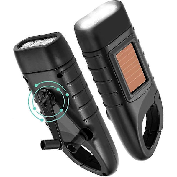 Crank Flashlight 2pcs Solar Crank Flashlight Rechargeable Led Generator Flashlight With Hand Crank Emergency Light-FA-