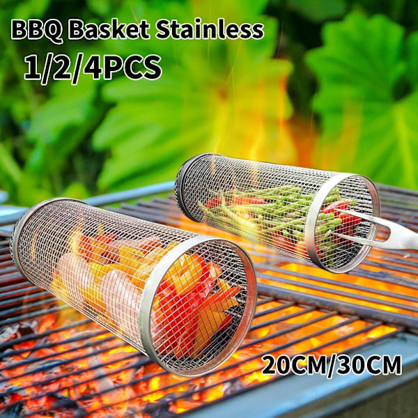 1 kpl ruostumattomasta teräksestä valmistettu verkkomallinen sylinterimäinen BBQ-kori - Xin 1PCS Small