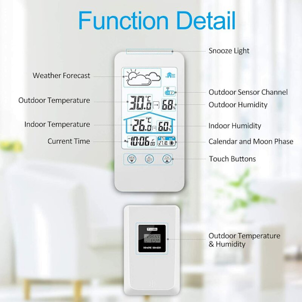 Trådlös väderstation, trådlös inomhus digital termometer Hu