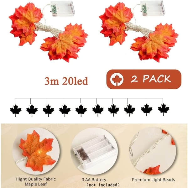 Maple Leaf Lighting 2-pakkaus 3M 20 LED ulkoilun syysseppele