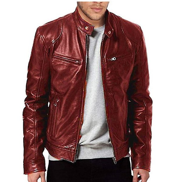 Herr Faux Läderjacka, Vindtät Motorcykel Bomberjacka Brun Brown 3XL