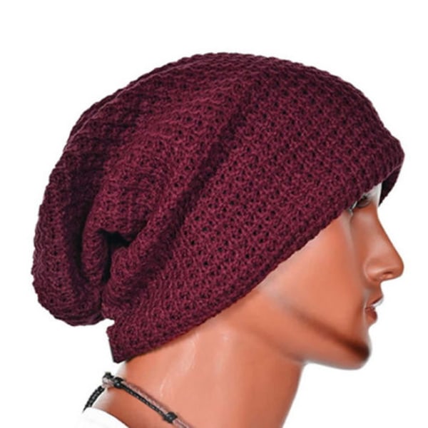 Dam Slouch Long Beanie Hat Vinter Ull Cap Varm stickad mössa Maroon