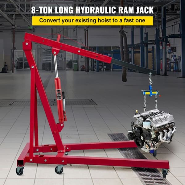 Hydraulic Jack Long-Duoku - 8 Ton Capacity - Single Piston Pump and Ball Joint Base, Manual Cherry Picker, Red-FA-