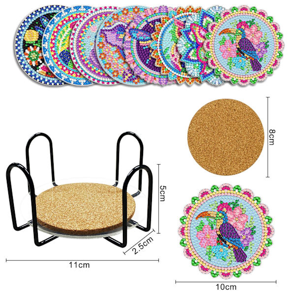 8 kpl timantmaalaus alustaa (10*10 cm) telineellä, taide ja käsityö aikuisille timanttimaalaussarjoille, DIY mandala alustat käsitöihin