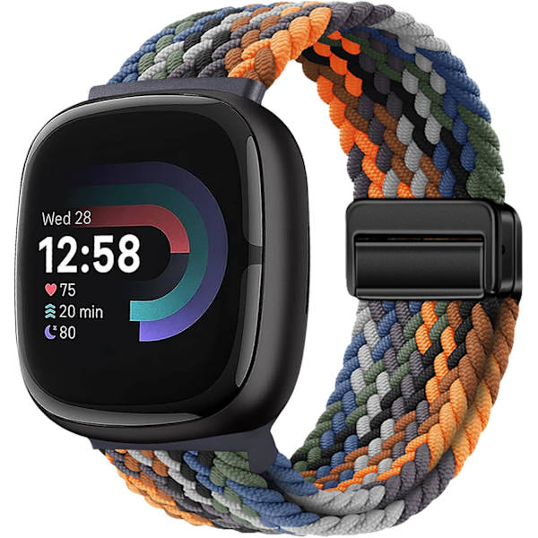 Punotut rannekkeet yhteensopivat Fitbit Versa 4/Fitbit Versa 3/Sense 2/Sense 1:n kanssa, pehmeä venyvä elastinen nylon urheiluranneke naisille ja miehille (Denim Blue)