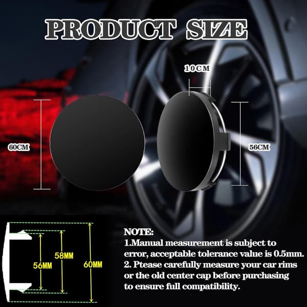 4-pack Wheel Hub Caps, Durable Black Wheel Covers, Universal Hub Caps for Aluminum Rims, 60mm-FA-