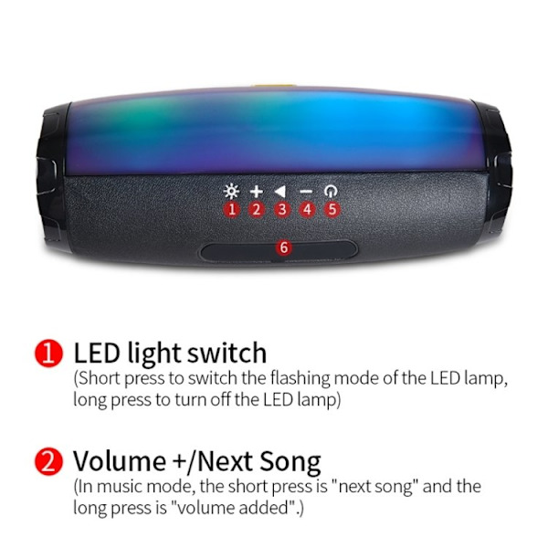 Bluetooth-högtalare med LED - Trådlös - Svart black 876
