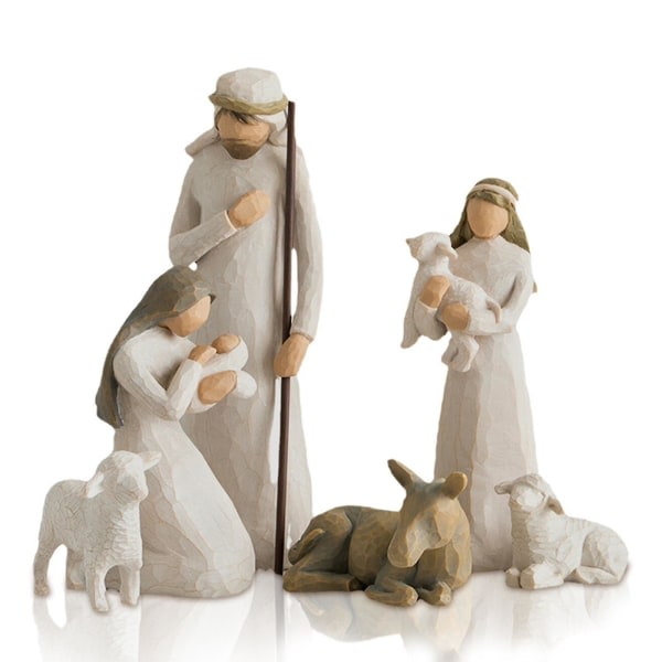 6-delt Willow Tree Nativity-figurersett, staty, handmålad, dekor, julklapp, vit