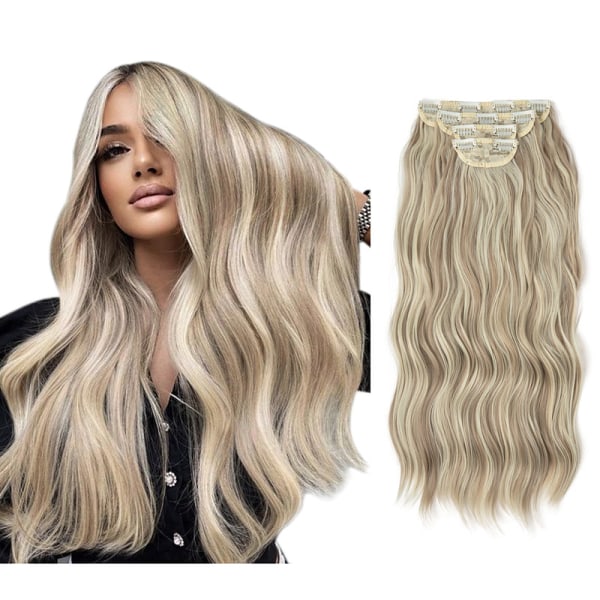 Clip-in Extensions 22 tum sett med 4 lockiga bølger Parykk for kvinner
