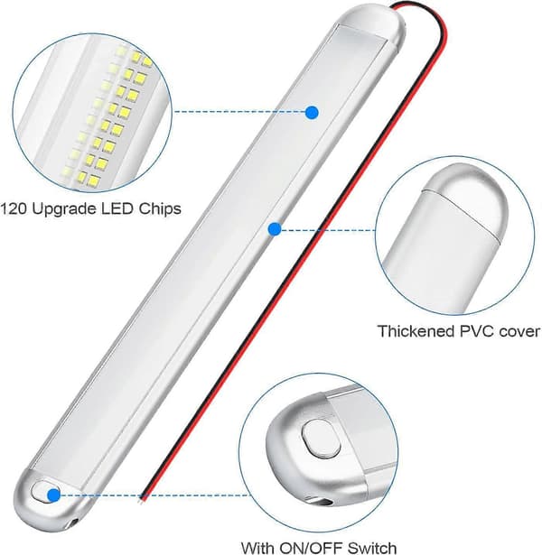 12V LED-lys Campingvogn 12V LED Strip Lys Autocamper Van Lys Interiør LED 12V med Afbryder Tænd/Sluk 2stk-FA-