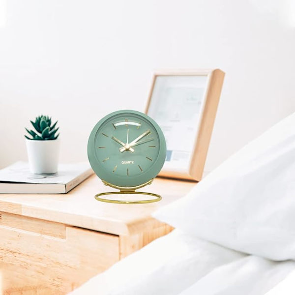 (Grøn) Analog vækkeur med alarm og lys, lille retro stil
