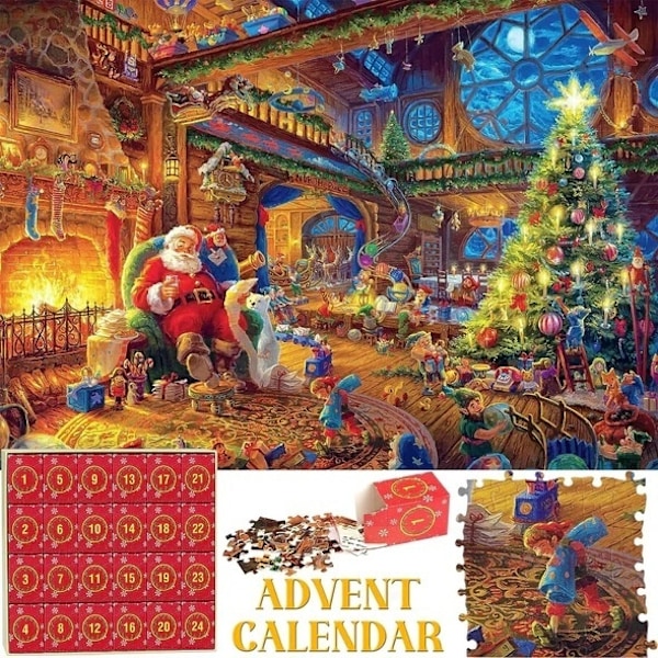 Joulun Puzzle-Adventikalenteri 2024 - Joulupukki-Puzzle 1008 Palalla - Monivärinen MultiColor Tomte - 8001