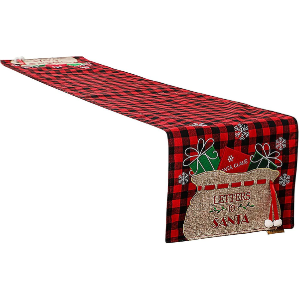 Julbordslöpare i rött och svart handgjort tyg 33 x 180