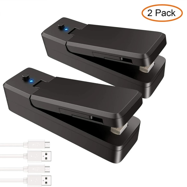 Mini påsförslutare 2 i 1 uppladdningsbar bärbar påse Vakuum Heat Sealer & Cutter för plastsnacks PVC-påsar Utomhus picknickkampanj 2 pack black