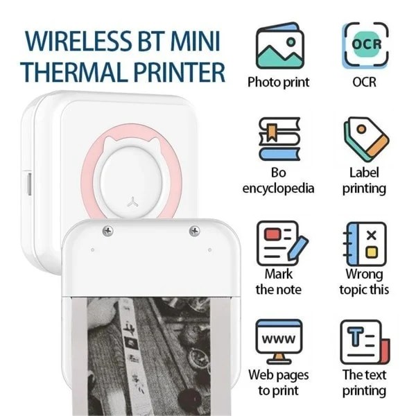 Labelprinter Alt-i-en mini printer Bærbar multifunktions fotoprinter Grøn 10 ruller papir