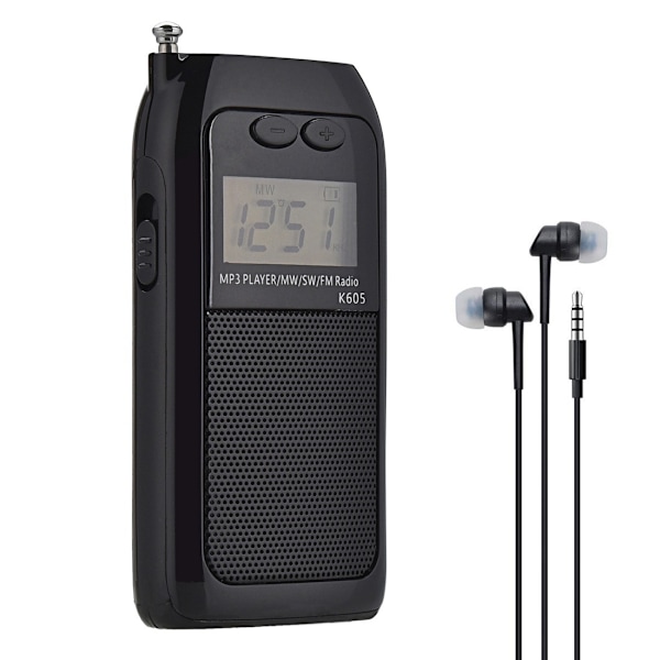 Mini MP3-soitin FM MW SW täyden kaistan radio musta radio, tallennin 1
