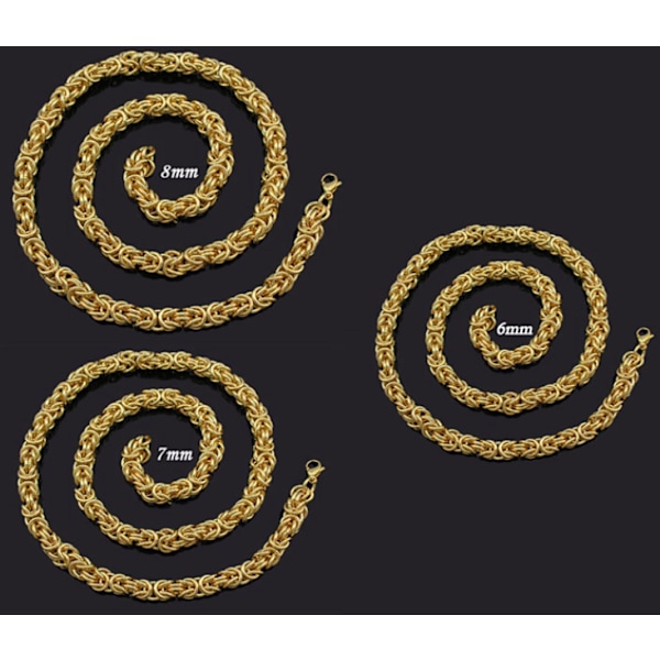 Guld Kejsarlänk Halsband i Rostfritt Stål med 18k Guldplätering 8mm tjock, 65cm lång