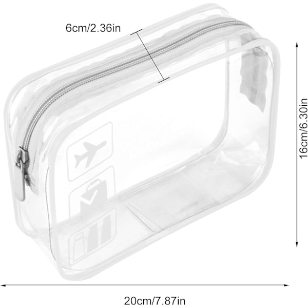 Genomskinlig necessär för resor - Godkänd quart-storlek för vätskor i handbagaget på flygplatsen, transparent necessär (vit)