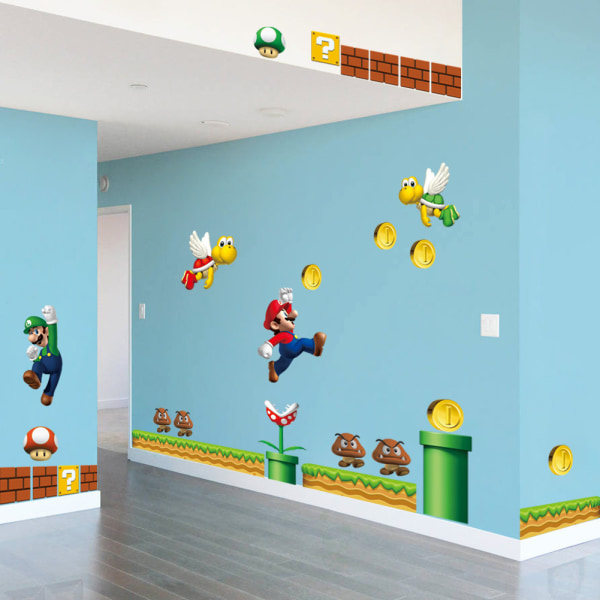 Kaksi osaa 30×90 cm Super Mario-tarroja Koristeelliset seinätarrat lastenhuoneisiin