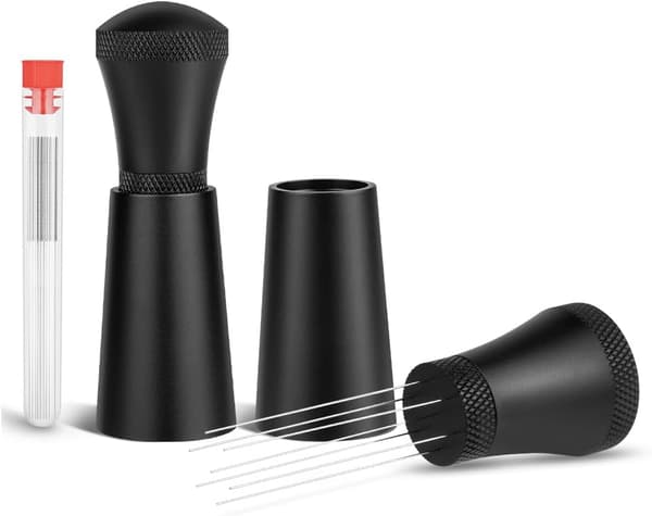 Espresso Distribution Tool with Stand, 0.3 mm 7 Needles Espresso Stirrer for Barista, with Extra 10 Replaceable Needles-FA-