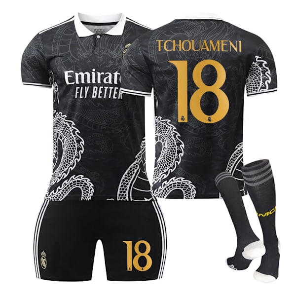 23-24 Real Madrid Jalkapallopaita Lohikäärmekuvio Versio Lapsille ja Aikuisten Sarja Urheilujoukkueen Uniformu NO.18 TCHOUAMENI NO.18 TCHOUAMENI XL NO.18 TCHOUAMENI