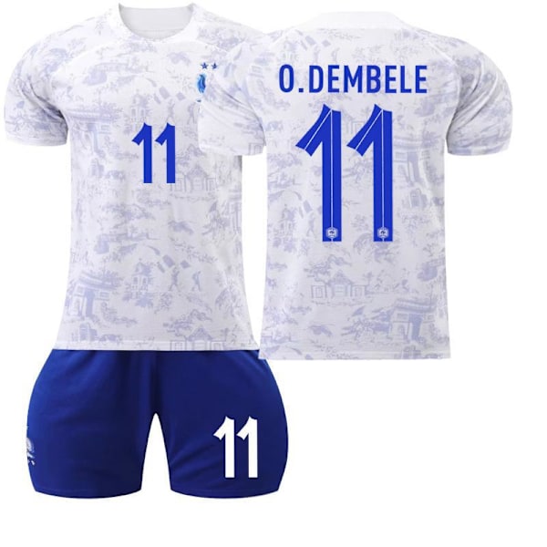 22-23 Frankrig udebane nr. 10 Mbappe fodbolduniform 19 Benzema 7 Griezmann 9 Giroud kortærmet hvidt sæt