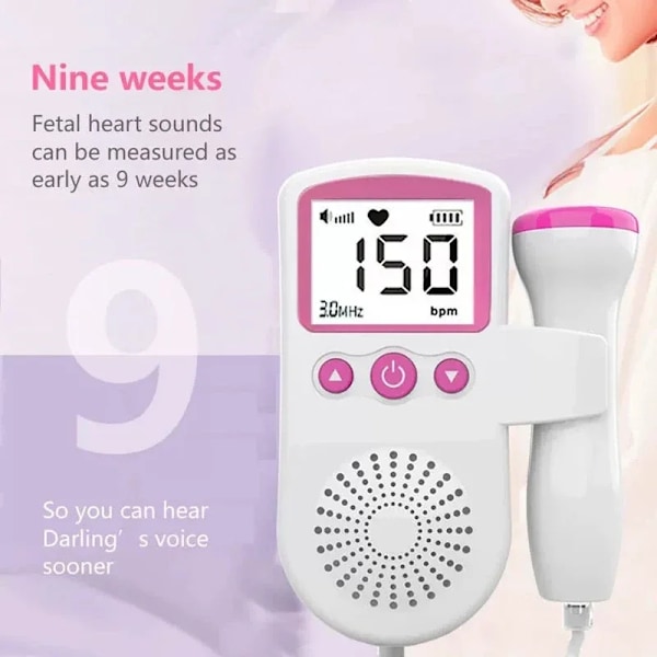 Fetal Doppler Hjemme, Baby Pocket Hjerterytme Doppler Hjertemonitor for Graviditet og Test Clear pink