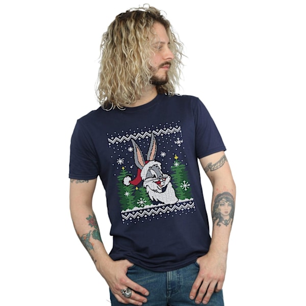 Looney Tunes Herr Bugs Bunny Jul Fair Isle T-shirt L Marinblå Navy Blue L