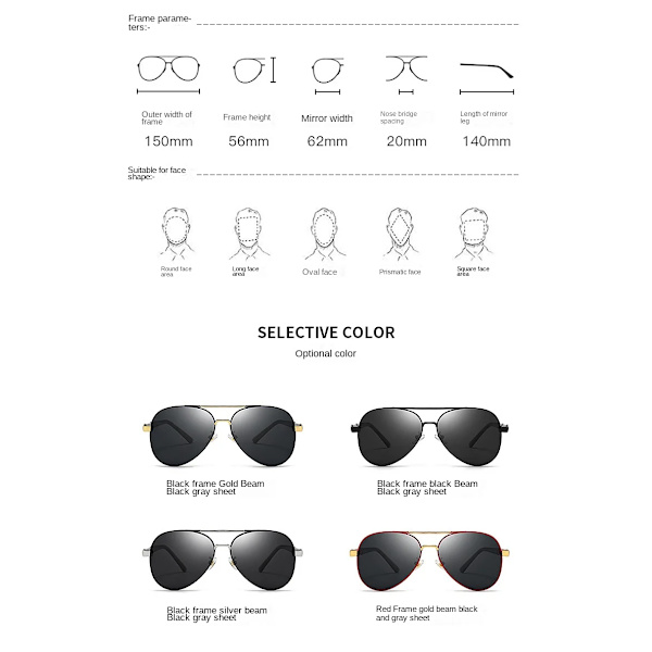 Polariserede solbriller til mænd og kvinder - UV-beskyttelse - Klassiske Aviator solbriller til kørsel Red frame golden beam black and gray