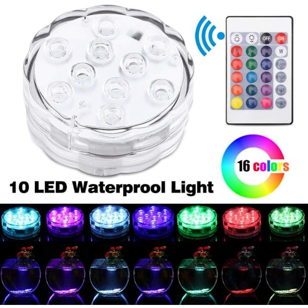 Neddykkelige 10 LED-lys, RGB Multifarvet Vandtæt
