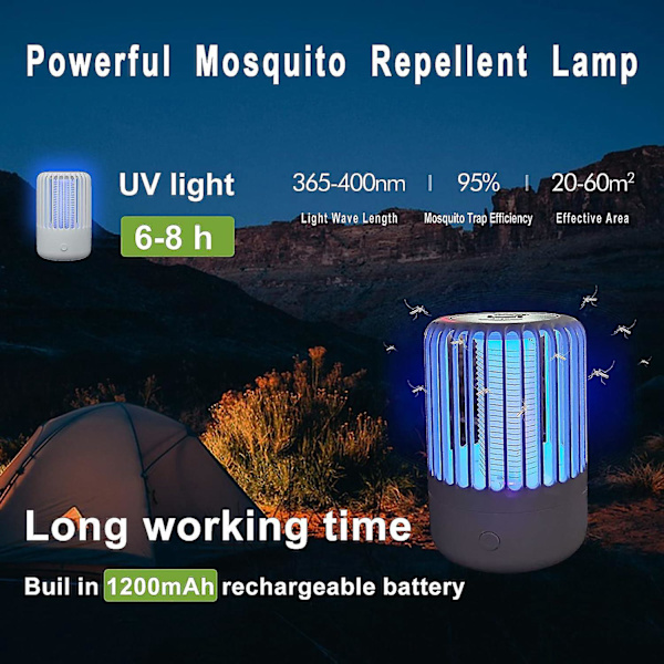 Oppladbar elektrisk myggfangerlampe med USB, kraftig myggfangerlampe