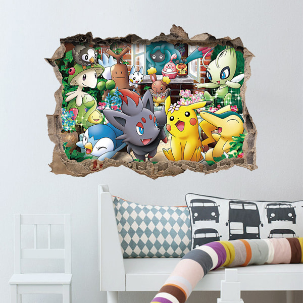 3D tecknad trasig väggdekal Baby Elf Pikachu dekal dagis