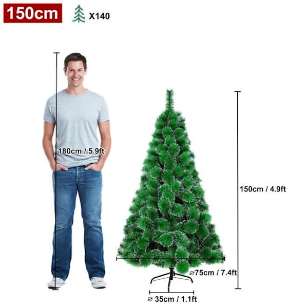 UISEBRT 150 cm PVC kunstig juletre med stativ og nåler med snøeffekt for håndverk Festdekorasjon Grön